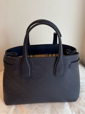 Burberry Perforated Leather Small Banner Tote Bag Navy Blue Crossbody READ NOTE